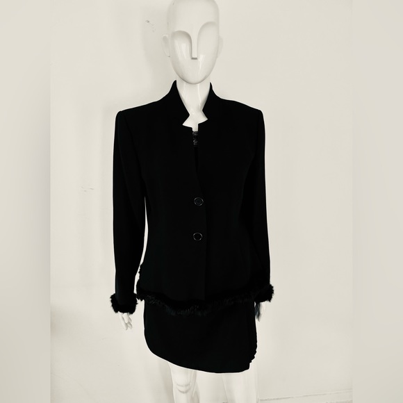 Zara Black Wool Blazer Black Fur Trims Two Buttons Front Closure US 10 - Picture 5 of 15